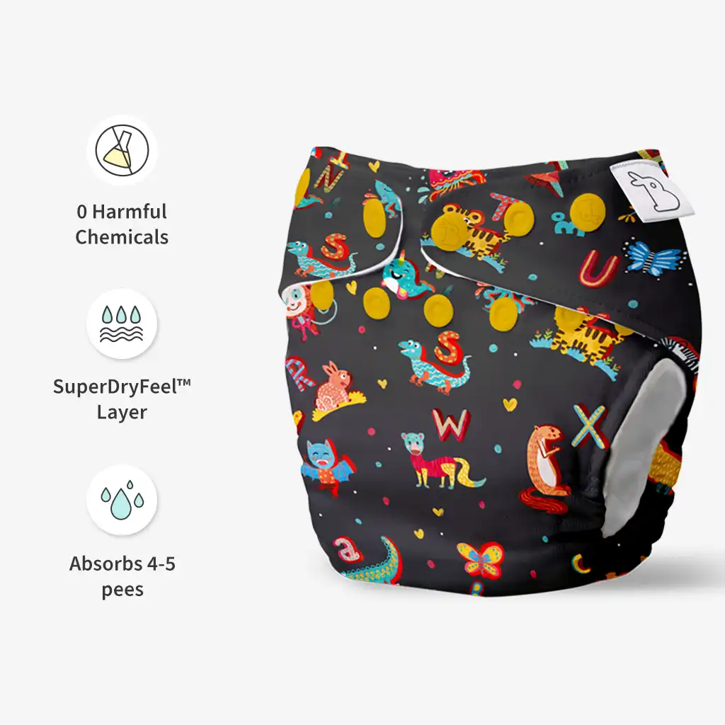 UNO Regular Cloth Diaper with only Dry Feel Pad (No Booster) - A for Animal - Image 4